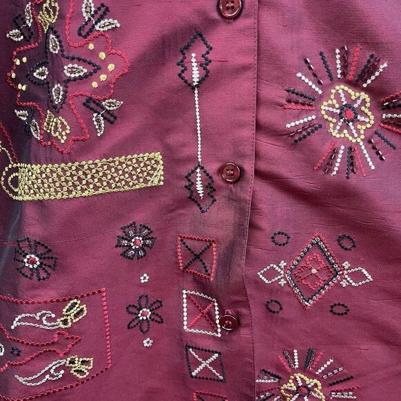 Mirasol Women's Silk Blend Button Down Embroidered Beaded Size‎ S Aztec Western - Picture 4 of 5